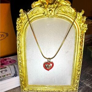 Gold and Red Heart Pendant Necklace